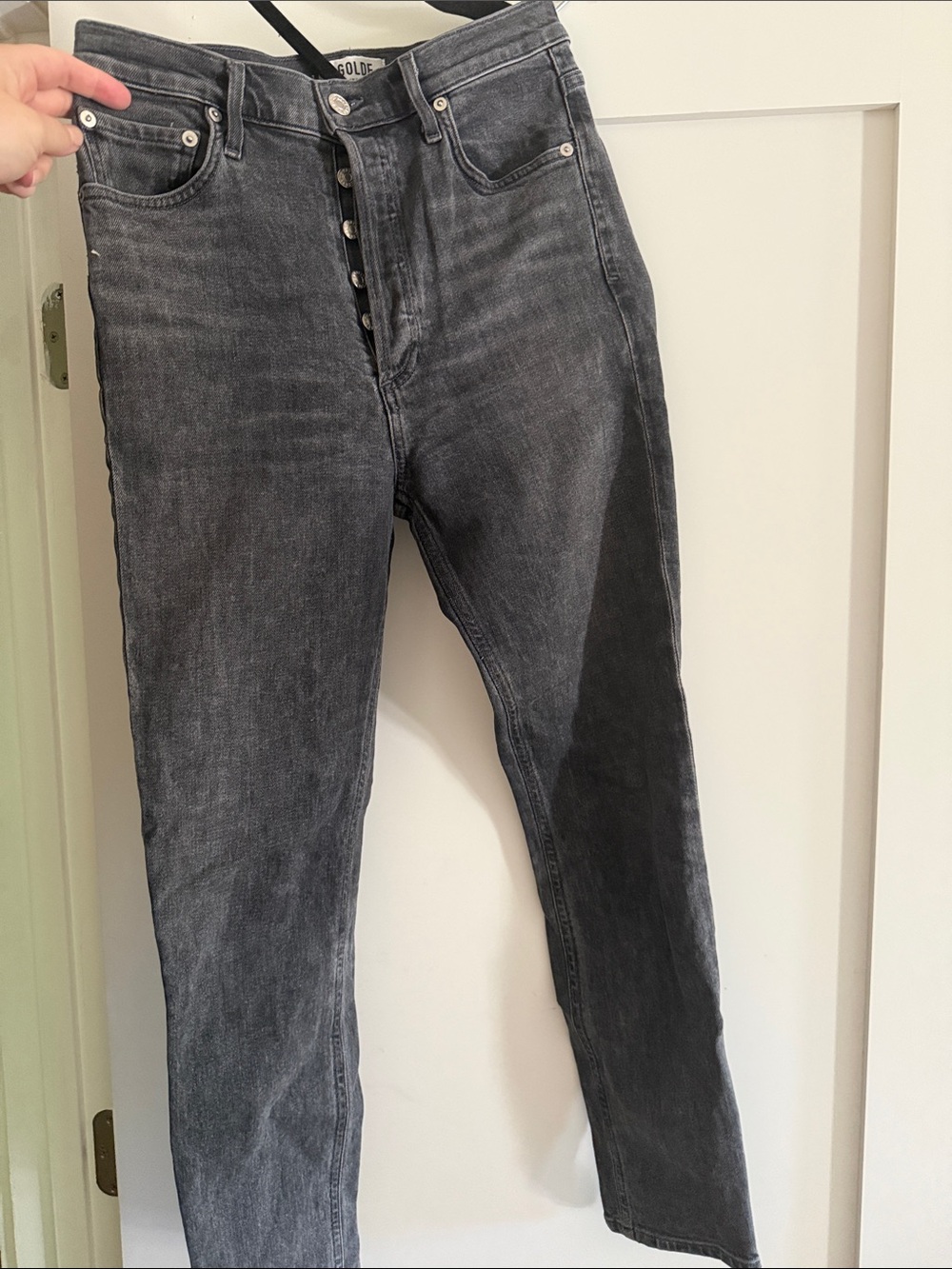 Agolde Black Washed Slim Straight Jeans